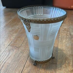 Elegant Frosted Glass Vase with‎ 24k Gold Plated Accents